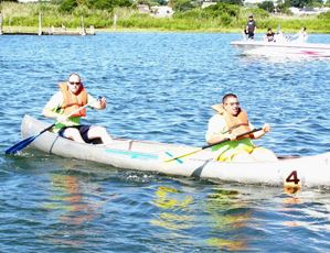 A boat actively racing